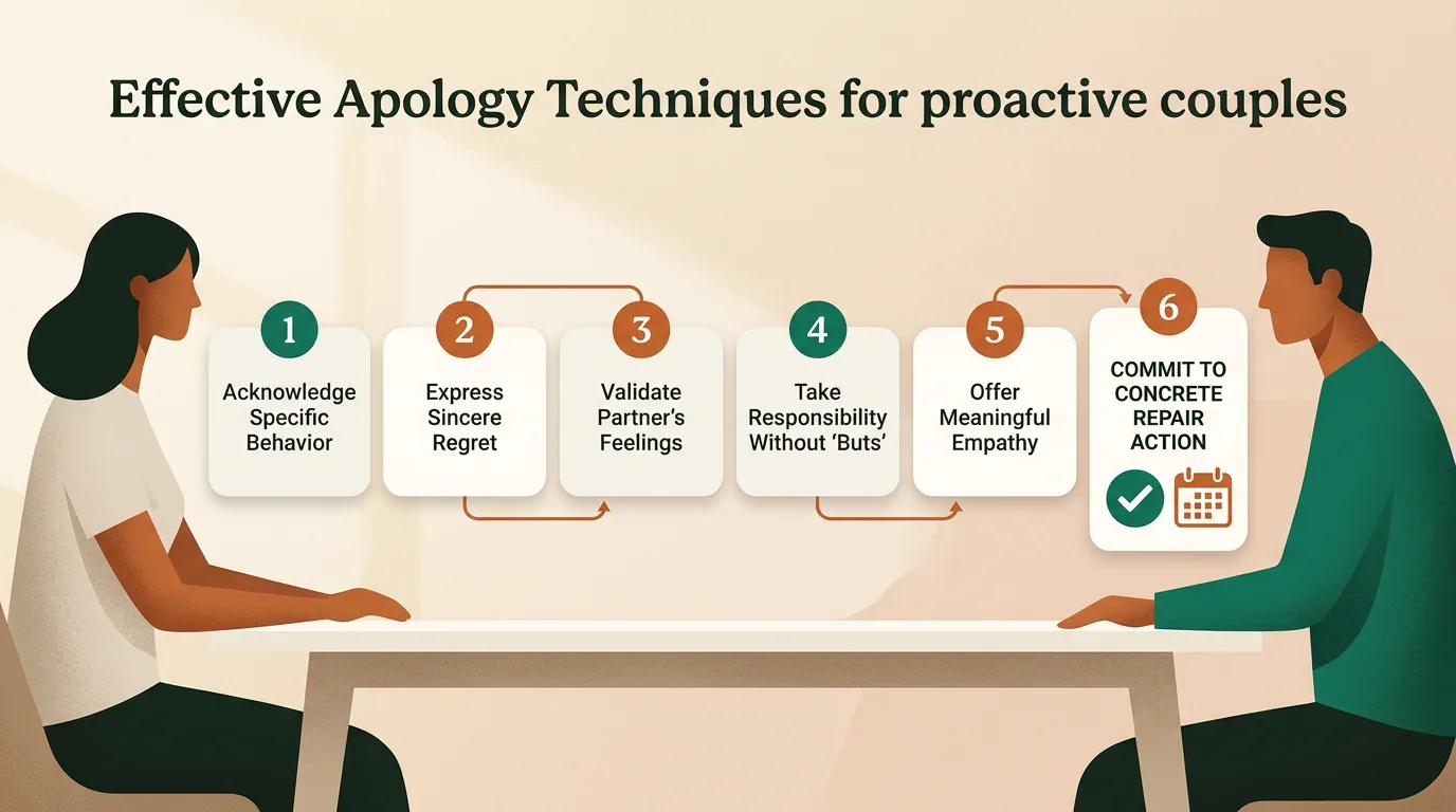 ภาพโครงสร้างซ่อมคำขอโทษ 6 ขั้นตอนระหว่างคู่รักสองคน